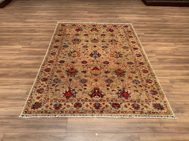 Sultani Binbirgece Orjinal El Dokuması Bej Kök Boya Yün Halı 173x233 4.03 Metrekare - 5x6 ft