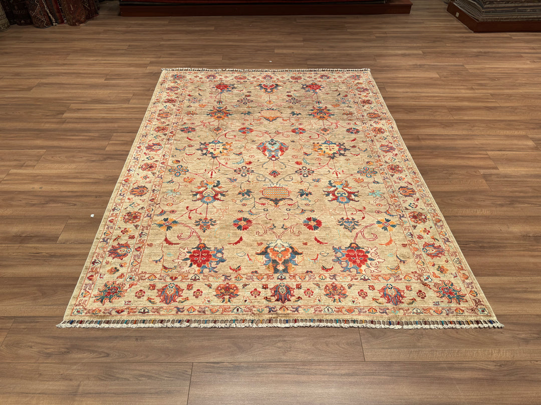 Sultani Binbirgece Original Hand Woven Beige Vegetable Dyed Wool Carpet 173x233 4.03 Square Meters - 5x6 ft