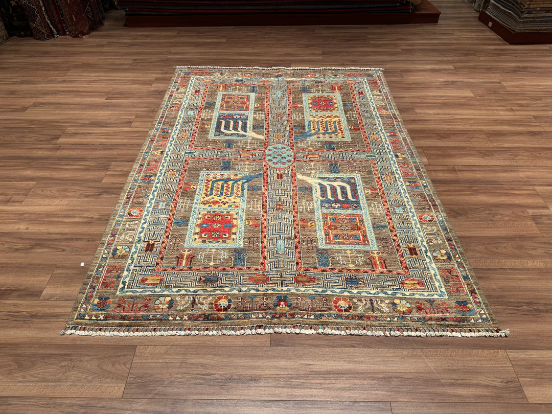 Veziri Original Hand Woven Beige Vegetable Dyed Wool Carpet 170x238 4.05 Square Meters - 6x8 ft