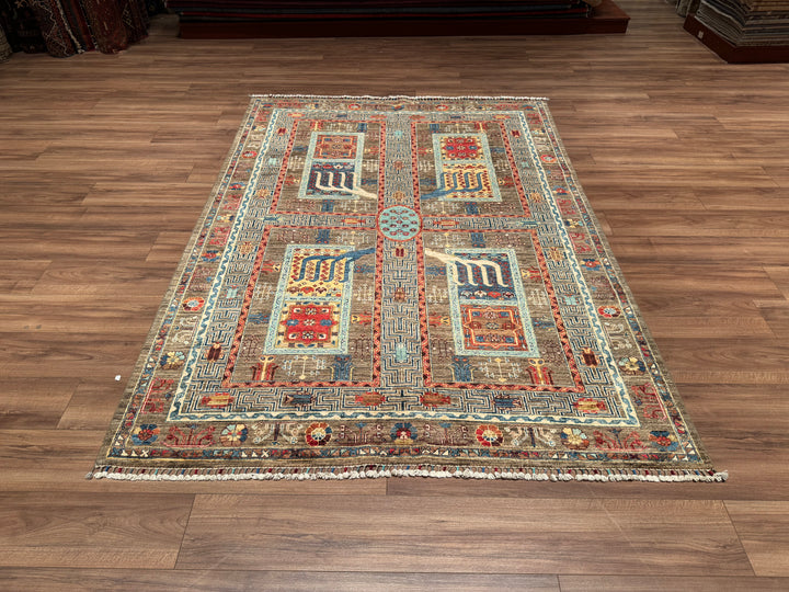 Veziri Original Hand Woven Beige Vegetable Dyed Wool Carpet 170x238 4.05 Square Meters - 6x8 ft