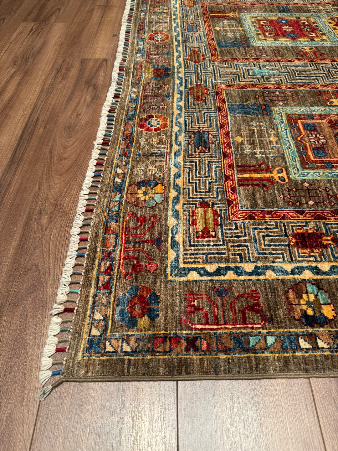 Veziri Original Hand Woven Beige Vegetable Dyed Wool Carpet 170x238 4.05 Square Meters - 6x8 ft