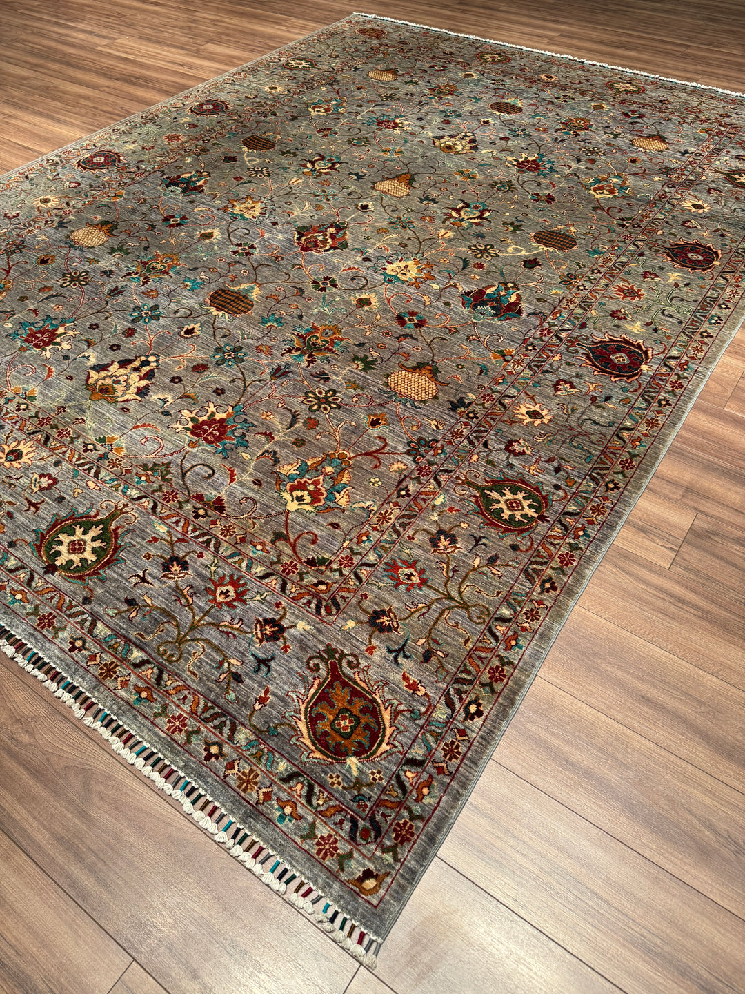 Sultani Binbirgece Orijinal El Dokuması Gri Kök Boya Yün Halı 266x359 9.55 Metrekare - 9x12 ft