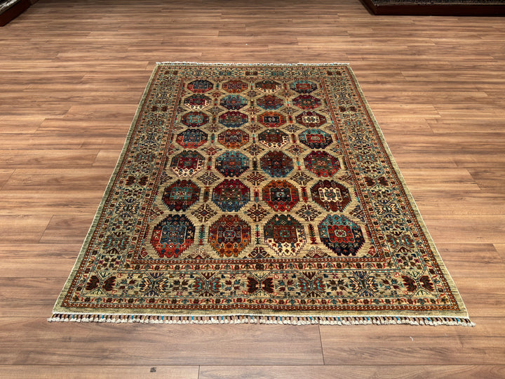 Veziri Original Hand Woven Beige Vegetable Dyed Wool Carpet 173x239 4.13 Square Meters - 6x8 ft