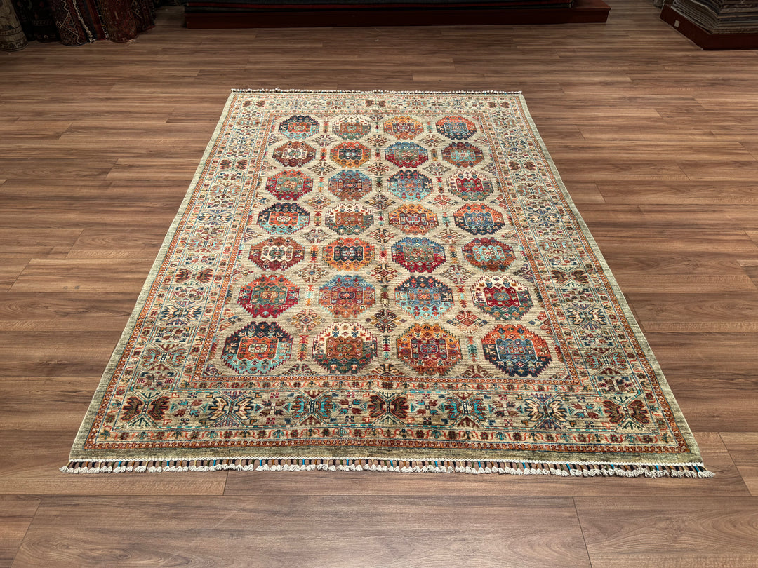 Veziri Original Hand Woven Beige Vegetable Dyed Wool Carpet 173x239 4.13 Square Meters - 6x8 ft