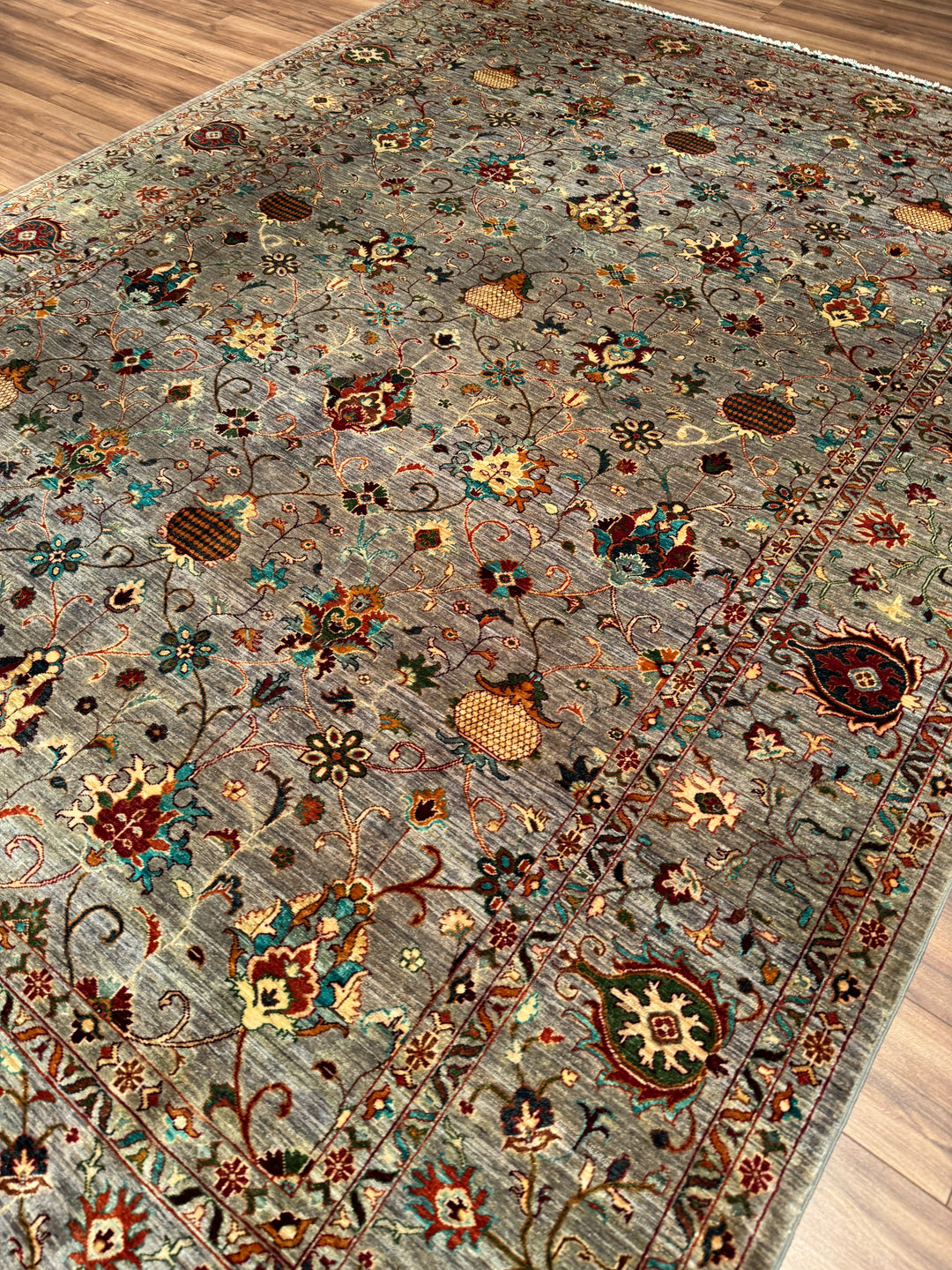 Sultani Binbirgece Orijinal El Dokuması Gri Kök Boya Yün Halı 266x359 9.55 Metrekare - 9x12 ft