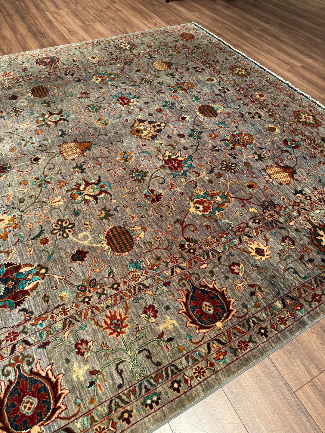 Sultani Binbirgece Orijinal El Dokuması Gri Kök Boya Yün Halı 266x359 9.55 Metrekare - 9x12 ft