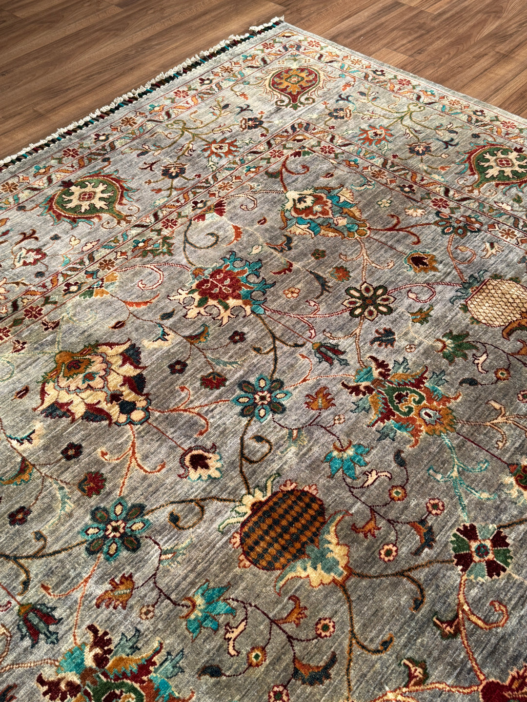 Sultani Binbirgece Orijinal El Dokuması Gri Kök Boya Yün Halı 266x359 9.55 Metrekare - 9x12 ft