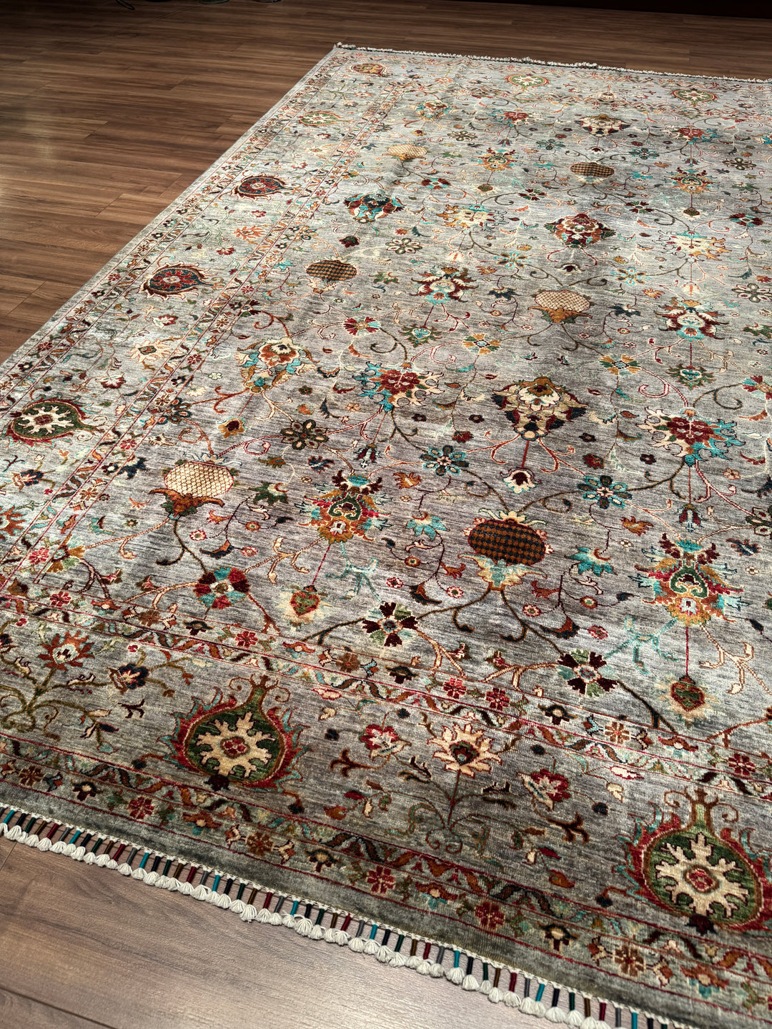 Sultani Binbirgece Orijinal El Dokuması Gri Kök Boya Yün Halı 266x359 9.55 Metrekare - 9x12 ft