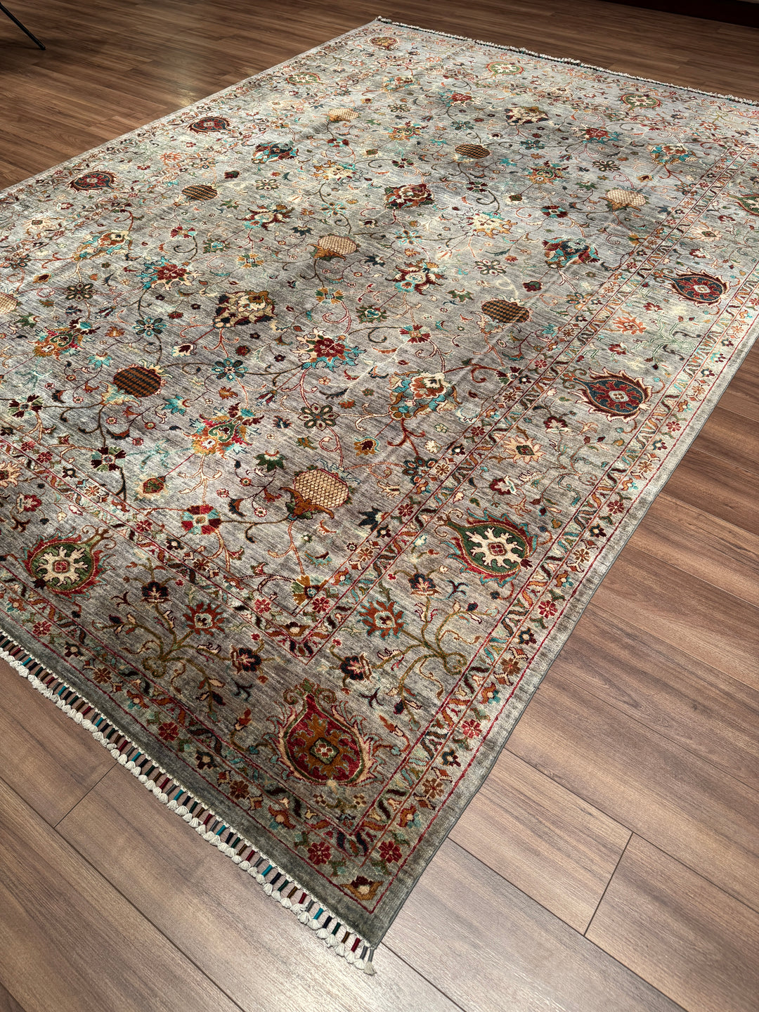 Sultani Binbirgece Orijinal El Dokuması Gri Kök Boya Yün Halı 266x359 9.55 Metrekare - 9x12 ft