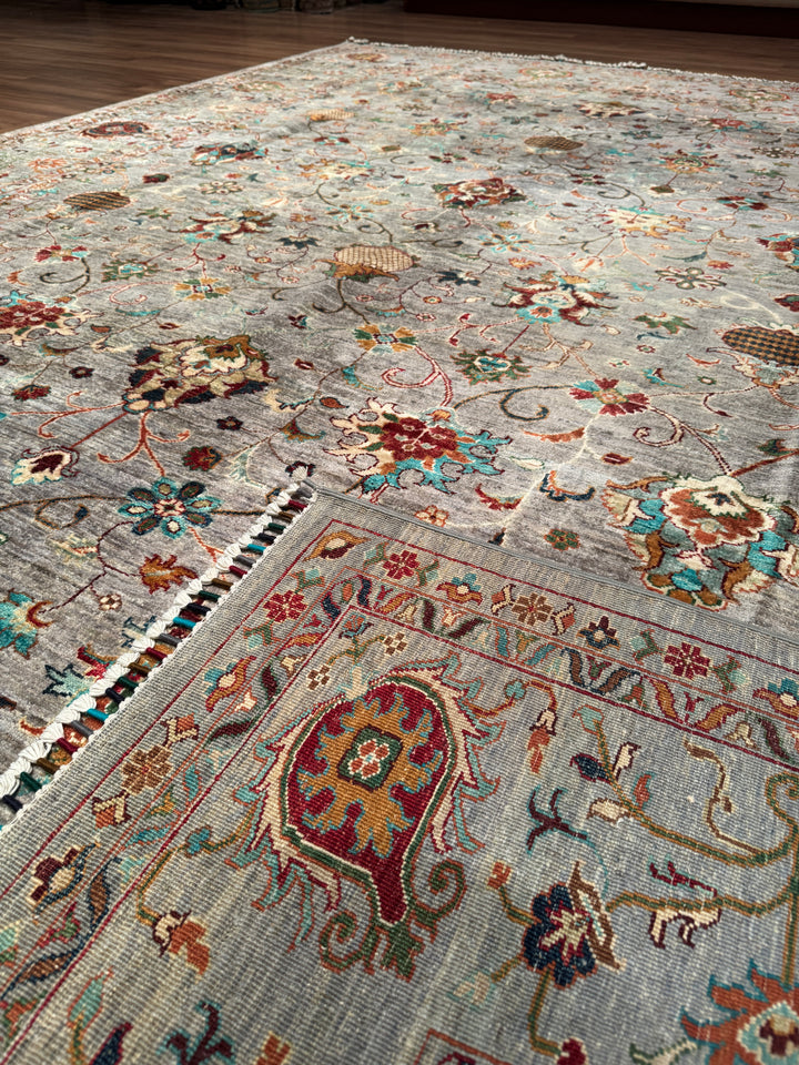 Sultani Binbirgece Orijinal El Dokuması Gri Kök Boya Yün Halı 266x359 9.55 Metrekare - 9x12 ft