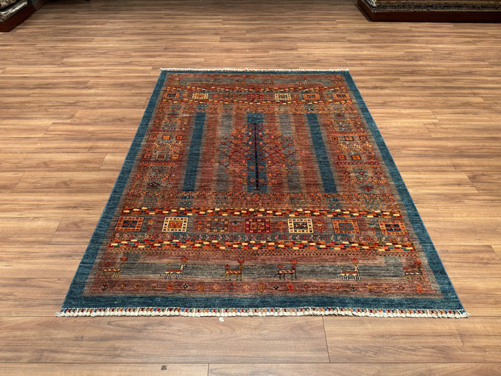 Khorjin Orjinal El Dokuması Mavi Kök Boya Yün Halı 174x236 4.11 Metrekare - 6x9 ft