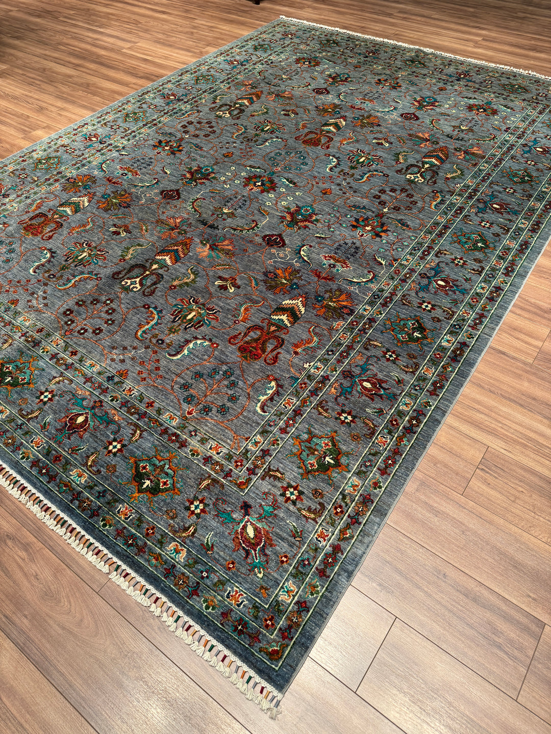 Sultani Binbirgece Orijinal El Dokuması Gri Kök Boya Yün Halı 247x347 8.57 Metrekare - 9x12 ft