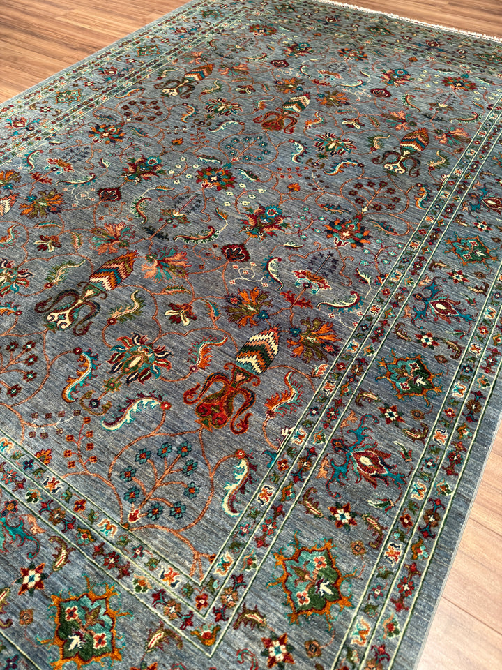 Sultani Binbirgece Orijinal El Dokuması Gri Kök Boya Yün Halı 247x347 8.57 Metrekare - 9x12 ft