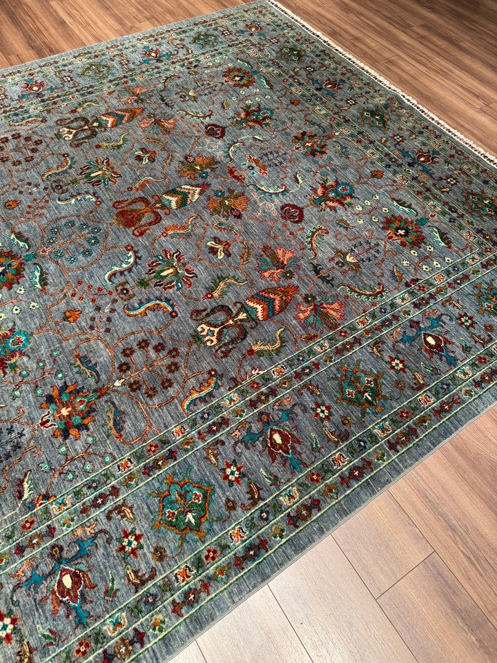 Sultani Binbirgece Orijinal El Dokuması Gri Kök Boya Yün Halı 247x347 8.57 Metrekare - 9x12 ft