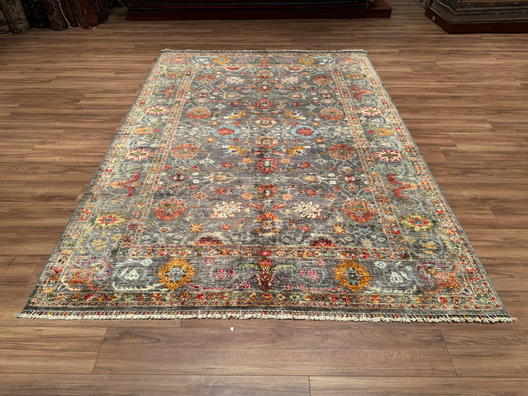 Sultani Binbirgece Orjinal El Dokuması Gri Kök Boya Yün Halı 209x299 6.25 Metrekare - 5x6 ft