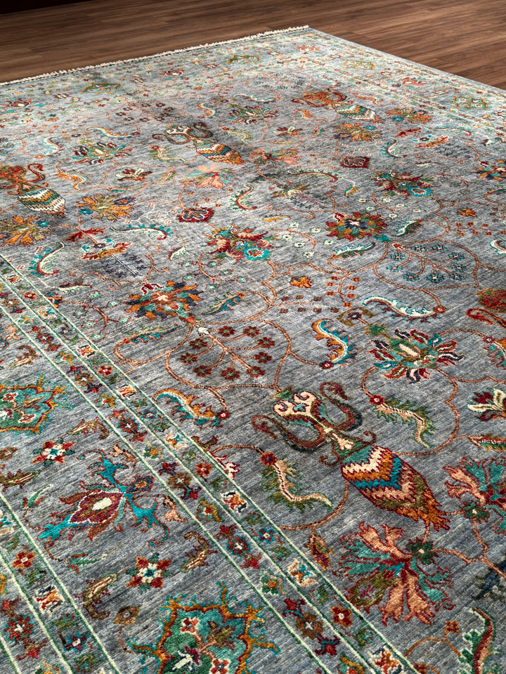 Sultani Binbirgece Orijinal El Dokuması Gri Kök Boya Yün Halı 247x347 8.57 Metrekare - 9x12 ft