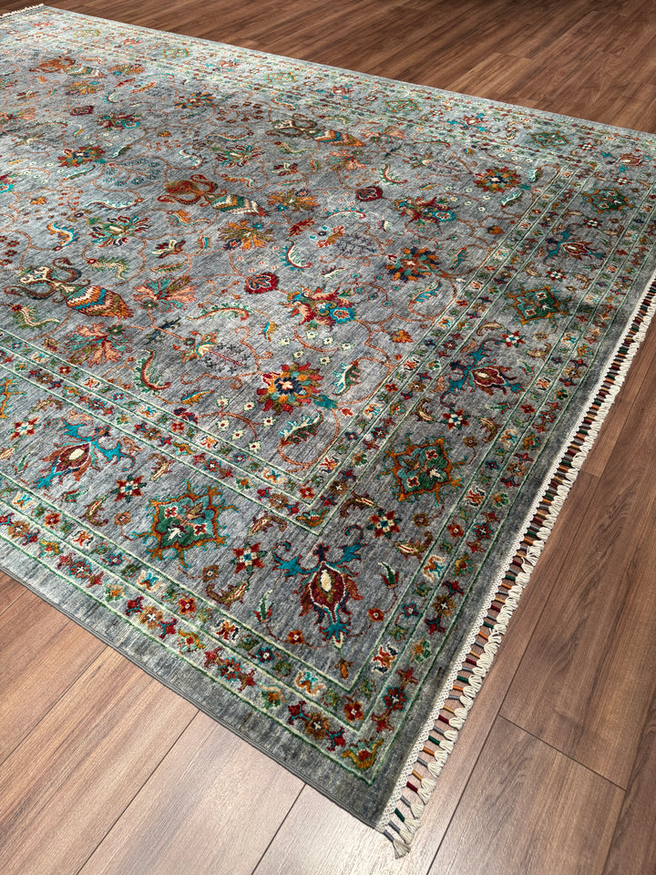 Sultani Binbirgece Orijinal El Dokuması Gri Kök Boya Yün Halı 247x347 8.57 Metrekare - 9x12 ft