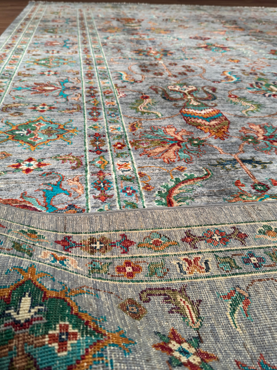 Sultani Binbirgece Orijinal El Dokuması Gri Kök Boya Yün Halı 247x347 8.57 Metrekare - 9x12 ft