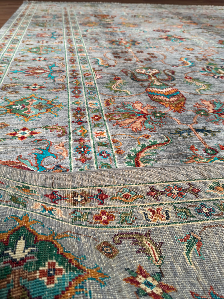 Sultani Binbirgece Orijinal El Dokuması Gri Kök Boya Yün Halı 247x347 8.57 Metrekare - 9x12 ft