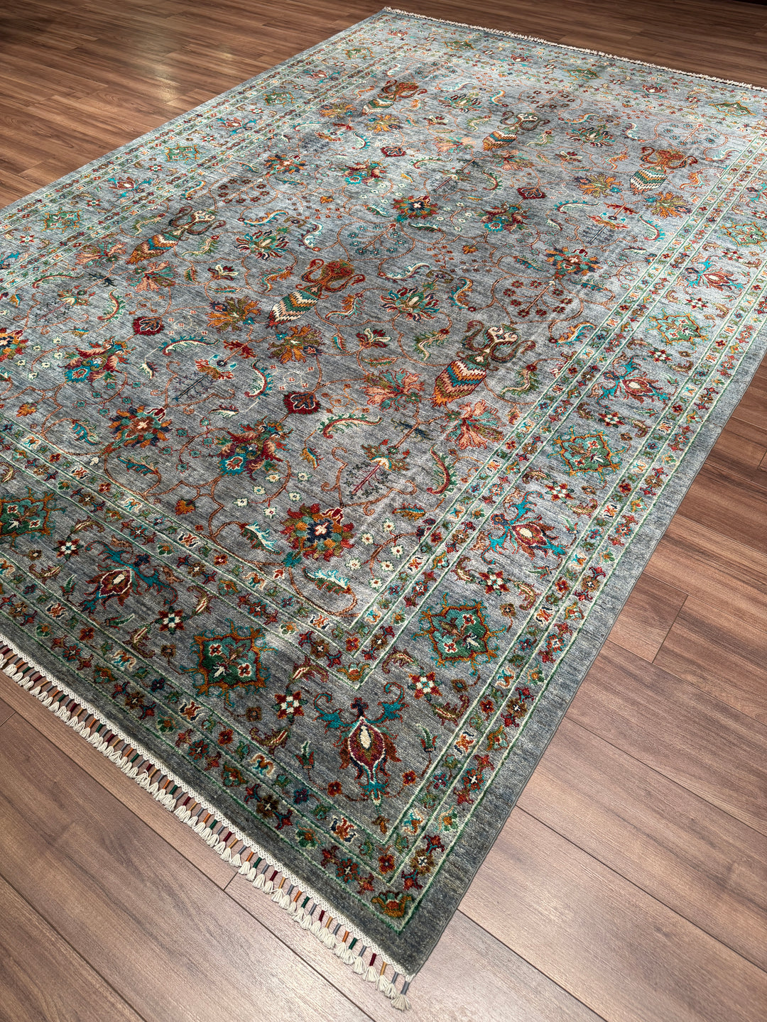 Sultani Binbirgece Orijinal El Dokuması Gri Kök Boya Yün Halı 247x347 8.57 Metrekare - 9x12 ft