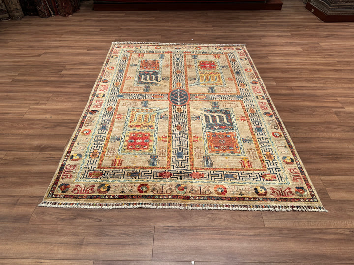 Veziri Original Hand Woven Beige Vegetable Dyed Wool Carpet 174x239 4.16 Square Meters - 6x8 ft