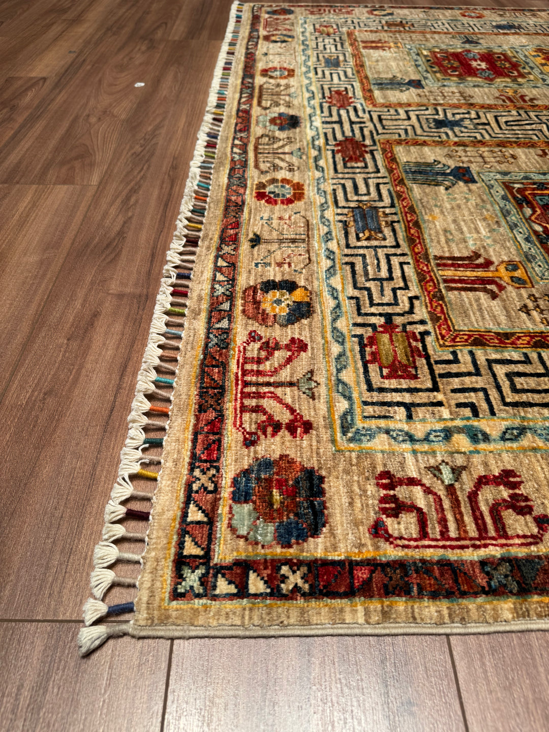 Veziri Original Hand Woven Beige Vegetable Dyed Wool Carpet 174x239 4.16 Square Meters - 6x8 ft