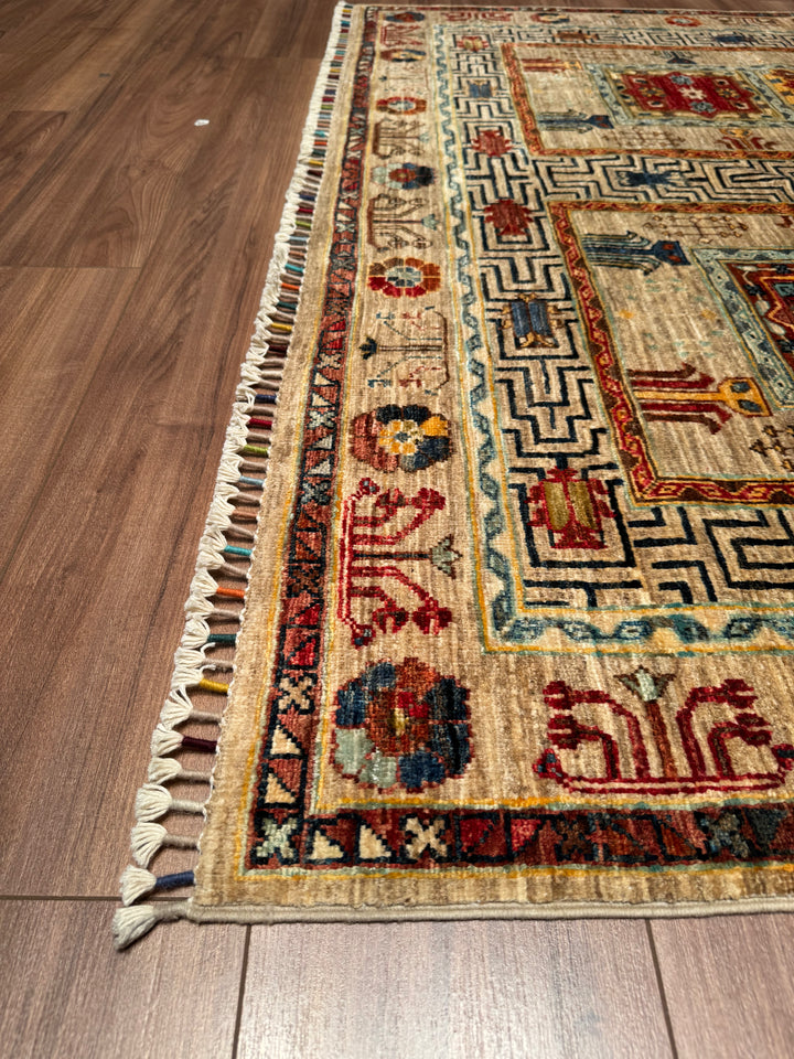 Veziri Original Hand Woven Beige Vegetable Dyed Wool Carpet 174x239 4.16 Square Meters - 6x8 ft