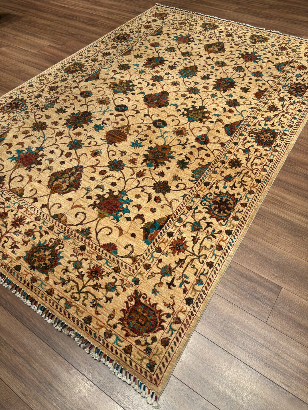Sultani Binbirgece Orijinal El Dokuması Bej Kök Boya Yün Halı 210x311 6.53 Metrekare - 7x10 ft