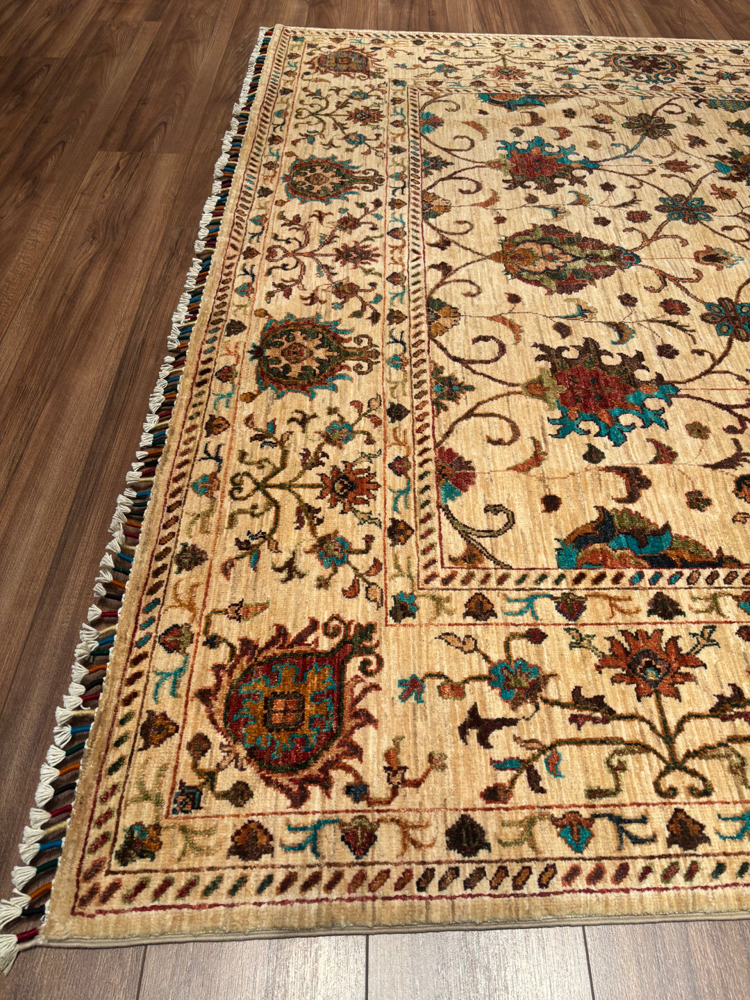 Sultani Binbirgece Orijinal El Dokuması Bej Kök Boya Yün Halı 210x311 6.53 Metrekare - 7x10 ft
