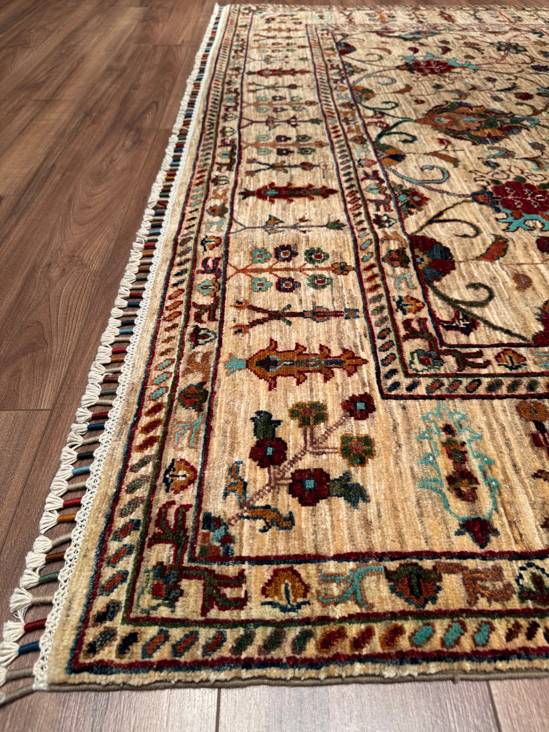 Sultani Binbirgece Original Hand-Woven Beige Vegetable Dyed Wool Carpet 209x298 6.23 Square Meters - 7x10 ft