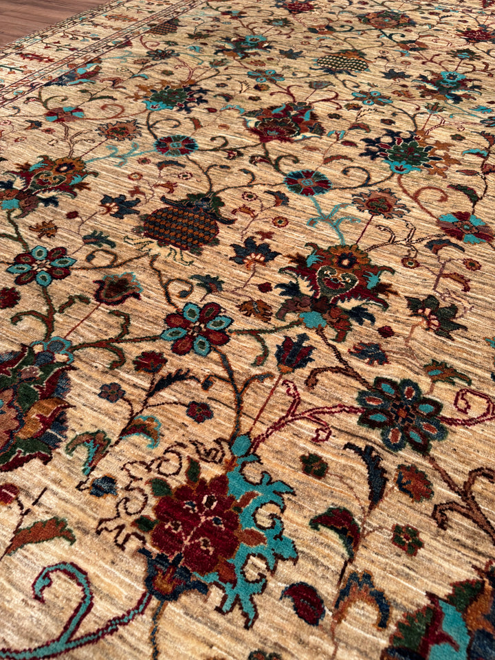 Sultani Binbirgece Original Hand-Woven Beige Vegetable Dyed Wool Carpet 209x298 6.23 Square Meters - 7x10 ft