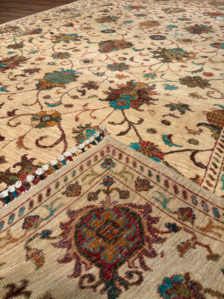 Sultani Binbirgece Orijinal El Dokuması Bej Kök Boya Yün Halı 210x311 6.53 Metrekare - 7x10 ft