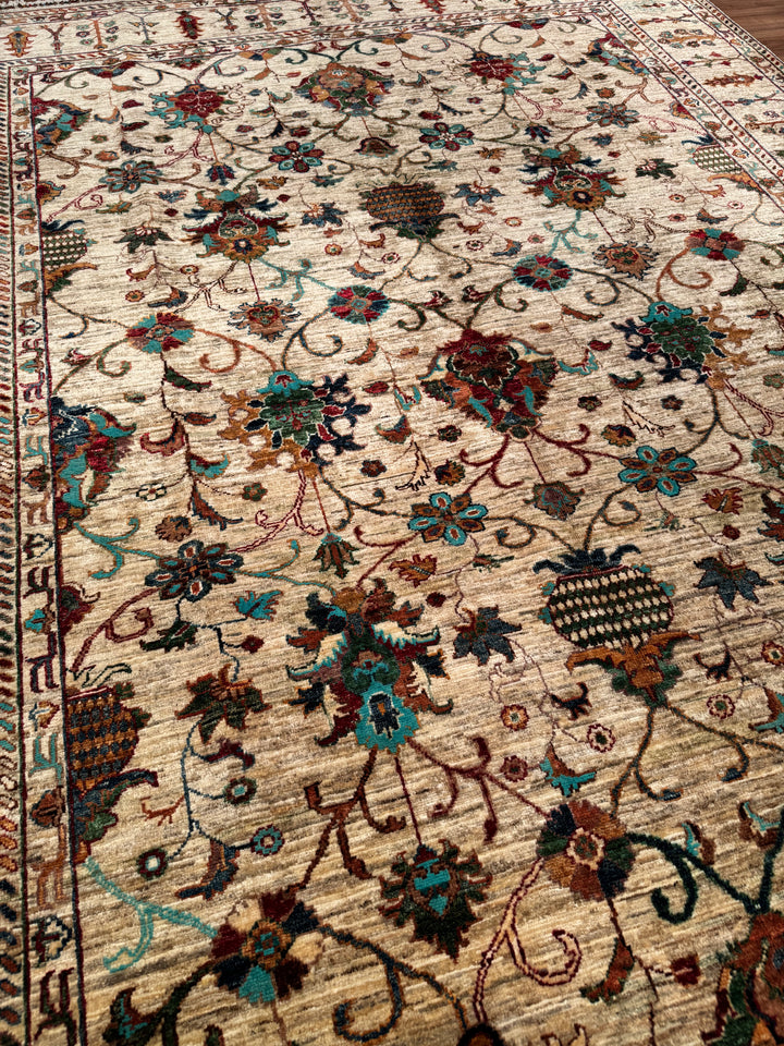 Sultani Binbirgece Original Hand-Woven Beige Vegetable Dyed Wool Carpet 209x298 6.23 Square Meters - 7x10 ft