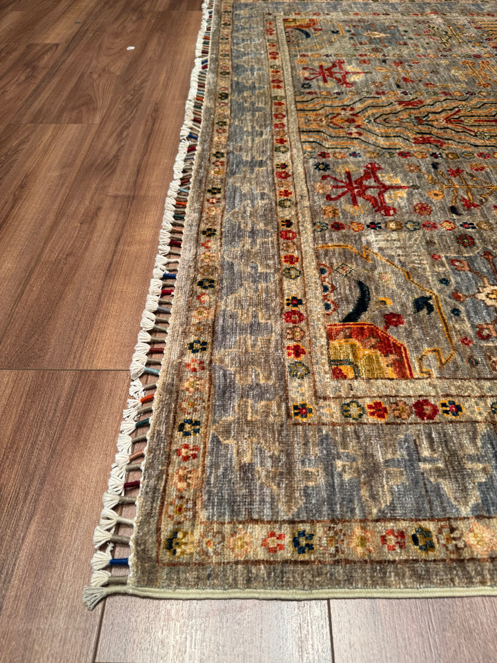 Veziri Original Hand Woven Beige Vegetable Dyed Wool Carpet 171x250 4.28 Square Meters - 5x9 ft