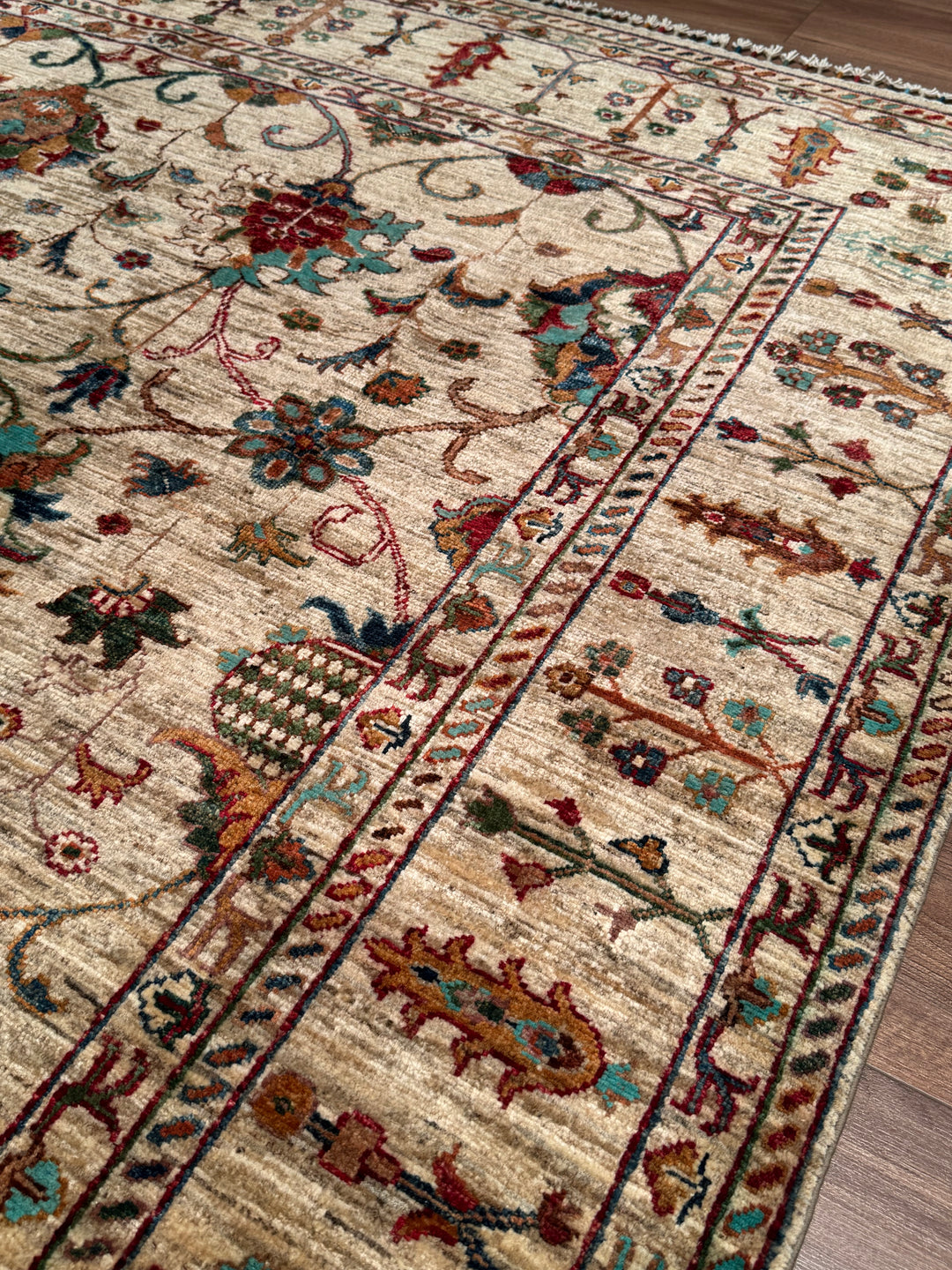Sultani Binbirgece Original Hand-Woven Beige Vegetable Dyed Wool Carpet 209x298 6.23 Square Meters - 7x10 ft