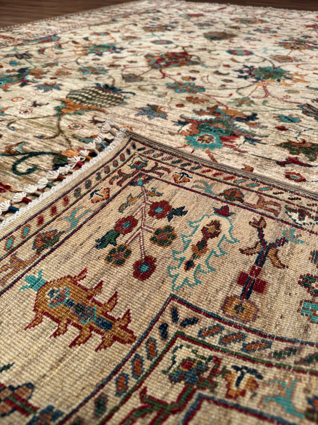 Sultani Binbirgece Original Hand-Woven Beige Vegetable Dyed Wool Carpet 209x298 6.23 Square Meters - 7x10 ft