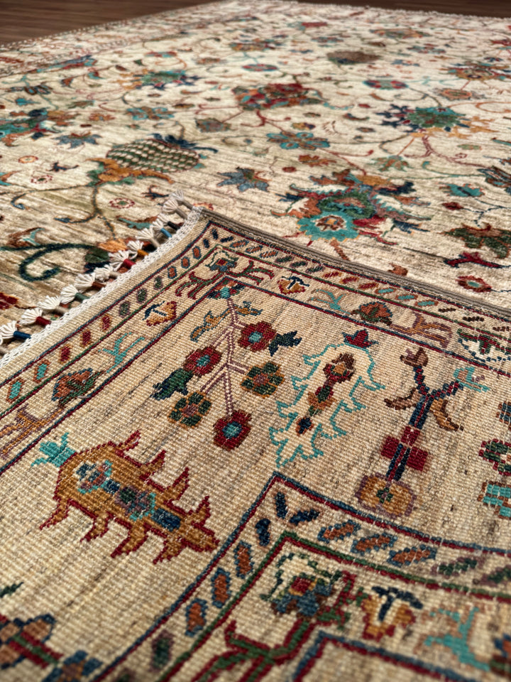 Sultani Binbirgece Original Hand-Woven Beige Vegetable Dyed Wool Carpet 209x298 6.23 Square Meters - 7x10 ft