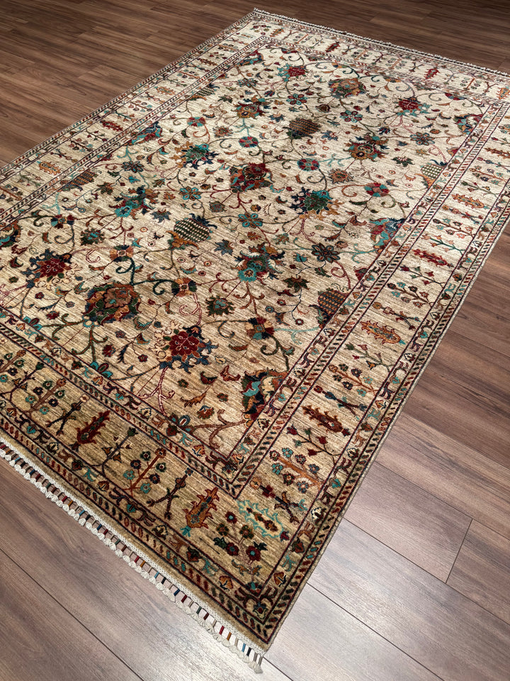 Sultani Binbirgece Original Hand-Woven Beige Vegetable Dyed Wool Carpet 209x298 6.23 Square Meters - 7x10 ft
