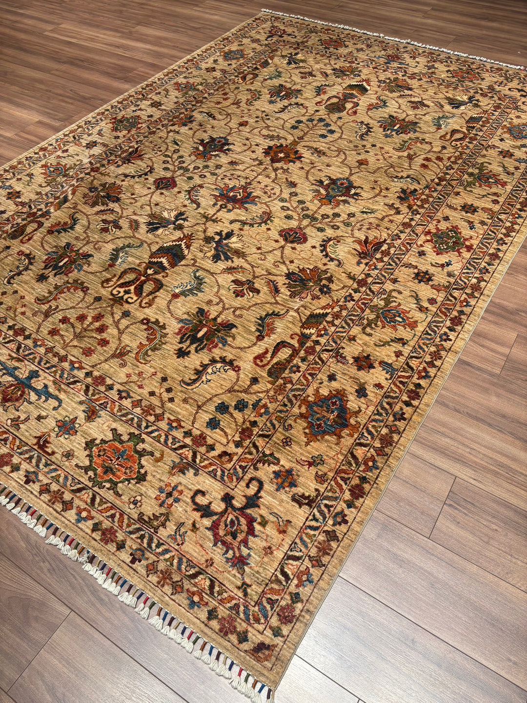 Sultani Binbirgece Orijinal El Dokuması Bej Kök Boya Yün Halı 209x308 6.44 Metrekare - 7x10 ft