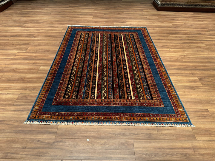 Şal Orjinal El Dokuması Mavi Kök Boya Yün Halı 174x243 4.23 Metrekare - 6x9 ft