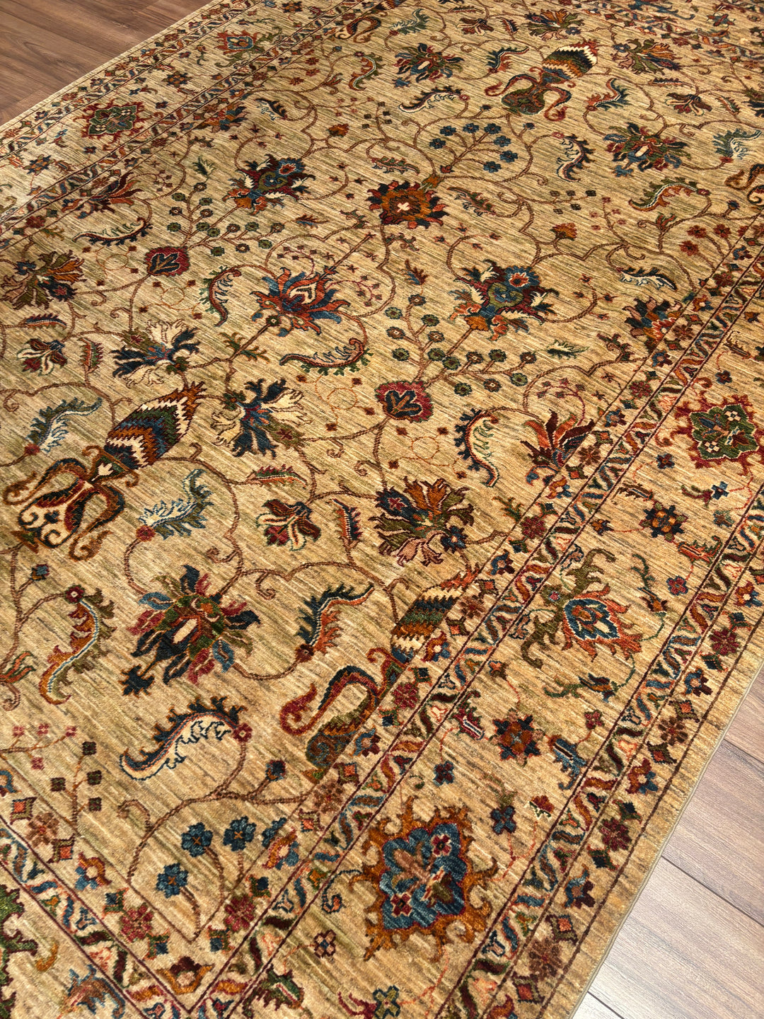 Sultani Binbirgece Orijinal El Dokuması Bej Kök Boya Yün Halı 209x308 6.44 Metrekare - 7x10 ft