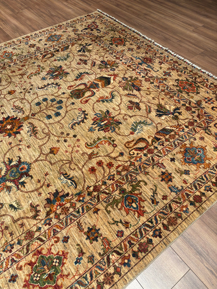 Sultani Binbirgece Orijinal El Dokuması Bej Kök Boya Yün Halı 209x308 6.44 Metrekare - 7x10 ft