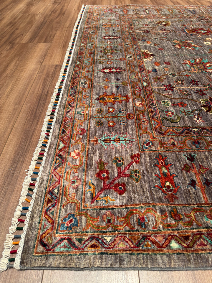 سجادة سلطاني بينبيرجيسي الأصلية المصنوعة يدويًا من الصوف الرمادي المصبوغ بصبغة الجذور 204 × 293، 5.98 متر مربع - 7 × 10 قدم