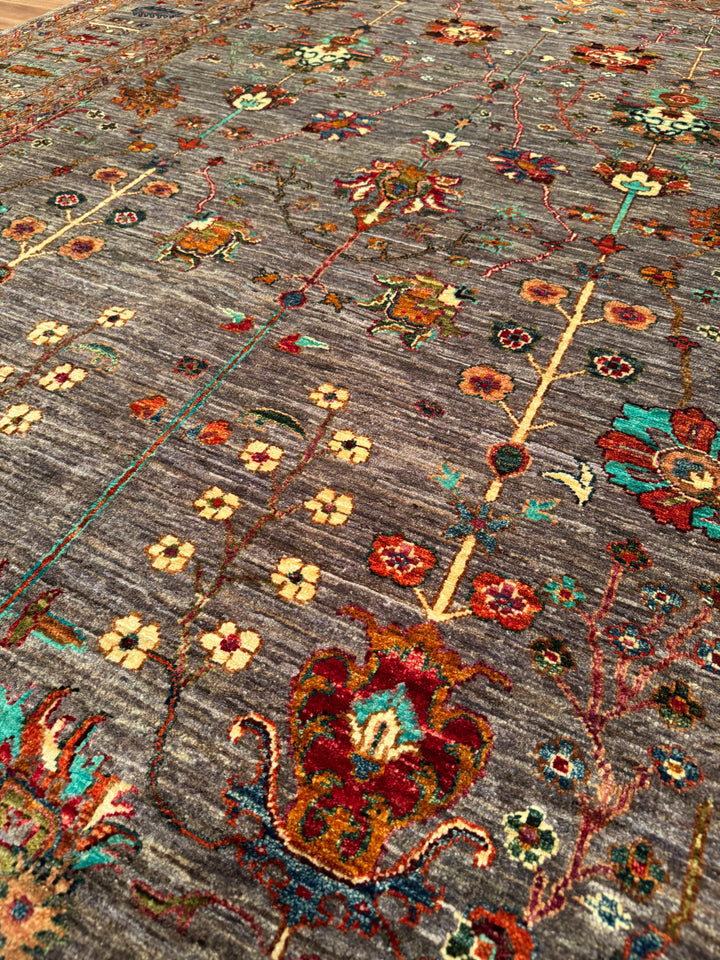 سجادة سلطاني بينبيرجيسي الأصلية المصنوعة يدويًا من الصوف الرمادي المصبوغ بصبغة الجذور 204 × 293، 5.98 متر مربع - 7 × 10 قدم