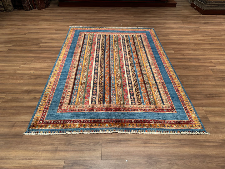 Shawl Original Hand Woven Blue Vegetable Dyed Wool Carpet 174x243 4.23 Square Meters - 6x9 ft