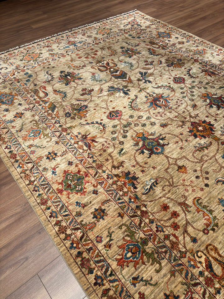 Sultani Binbirgece Orijinal El Dokuması Bej Kök Boya Yün Halı 209x308 6.44 Metrekare - 7x10 ft