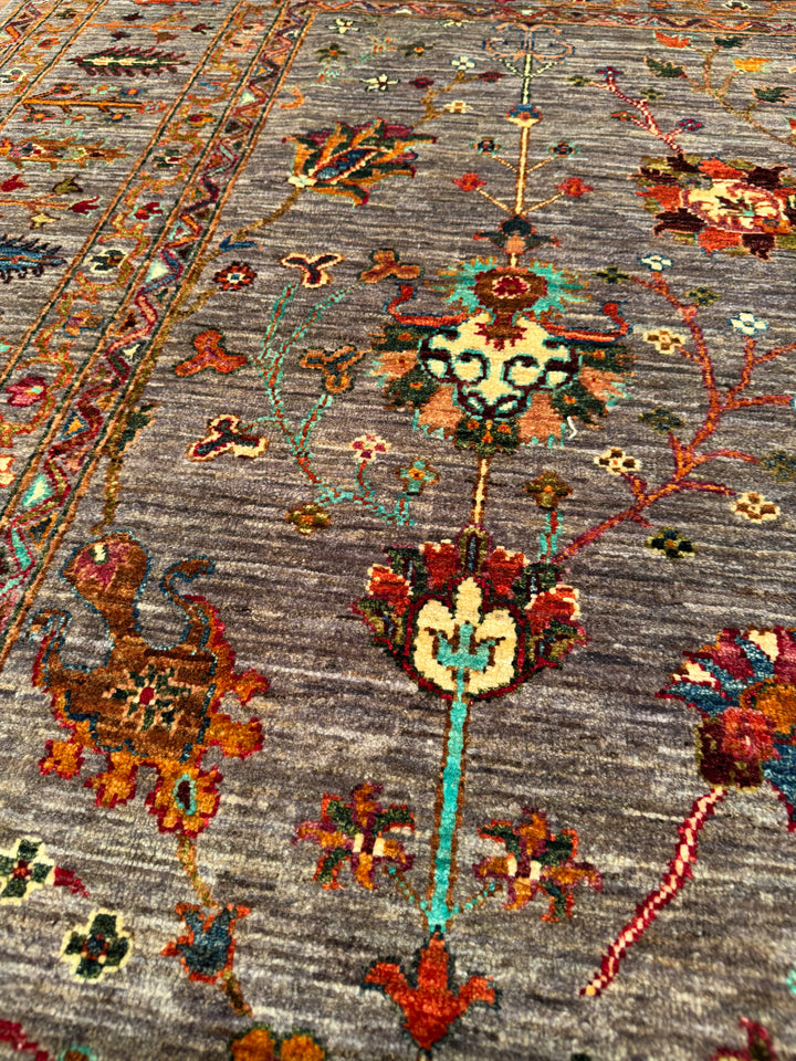 سجادة سلطاني بينبيرجيسي الأصلية المصنوعة يدويًا من الصوف الرمادي المصبوغ بصبغة الجذور 204 × 293، 5.98 متر مربع - 7 × 10 قدم