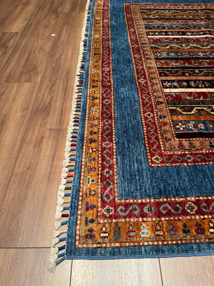 Shawl Original Hand Woven Blue Vegetable Dyed Wool Carpet 174x243 4.23 Square Meters - 6x9 ft