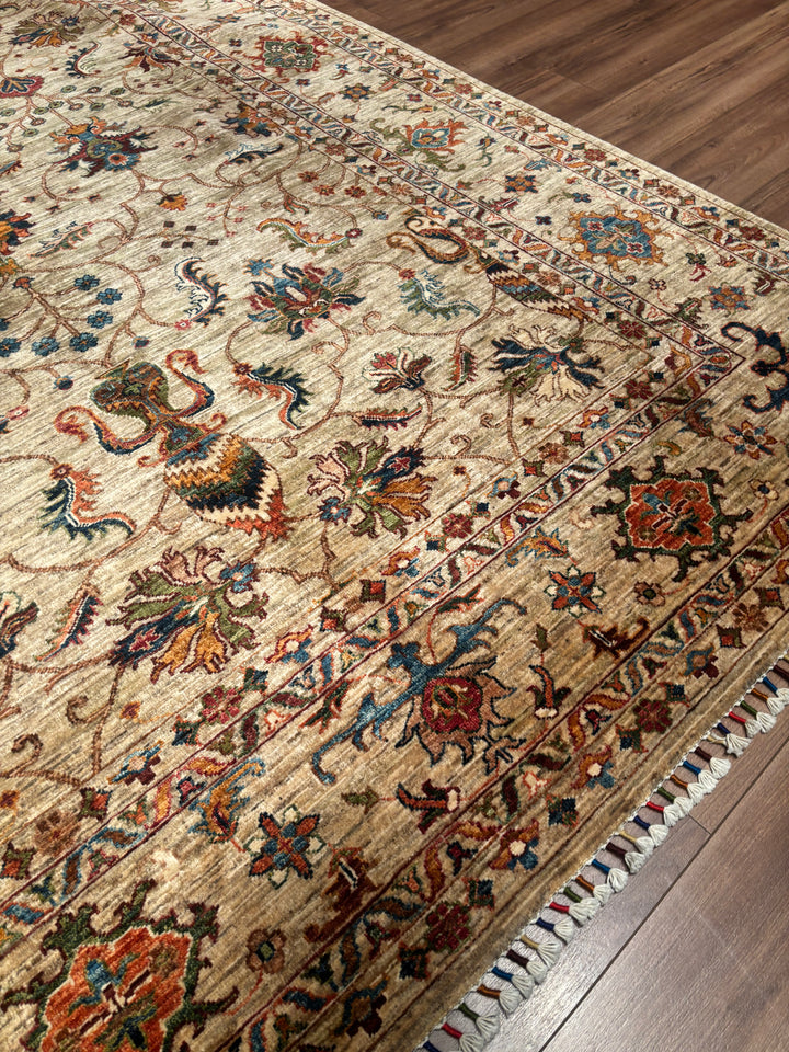 Sultani Binbirgece Orijinal El Dokuması Bej Kök Boya Yün Halı 209x308 6.44 Metrekare - 7x10 ft