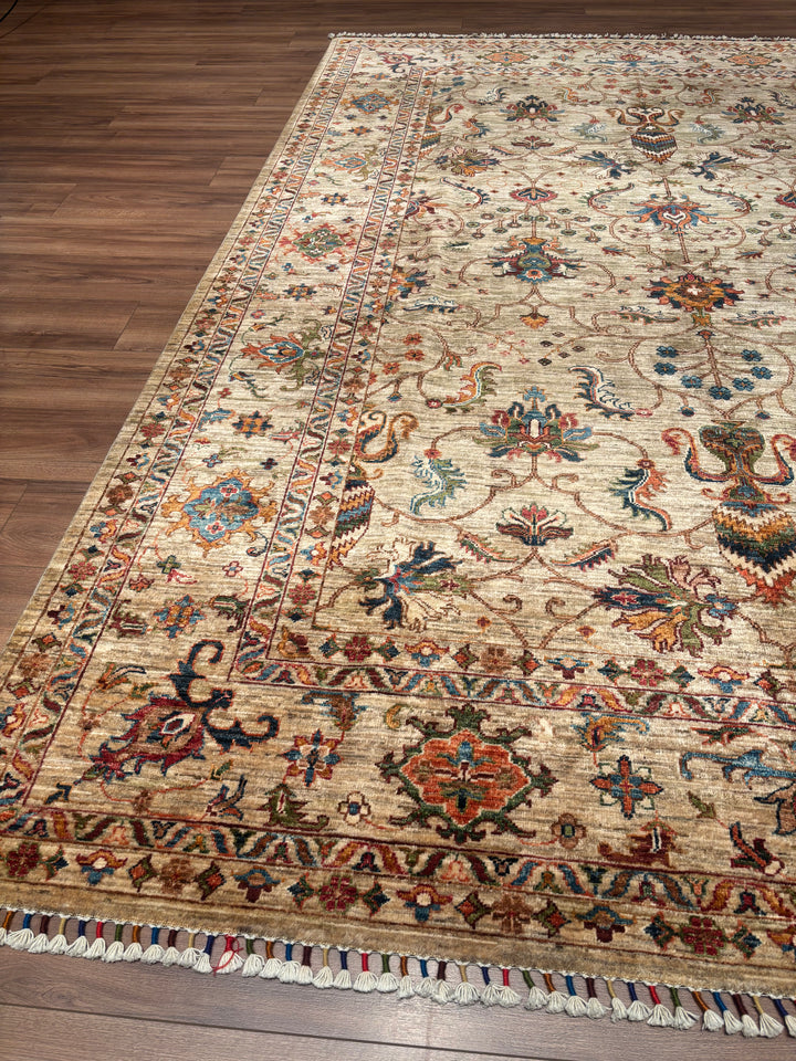 Sultani Binbirgece Orijinal El Dokuması Bej Kök Boya Yün Halı 209x308 6.44 Metrekare - 7x10 ft
